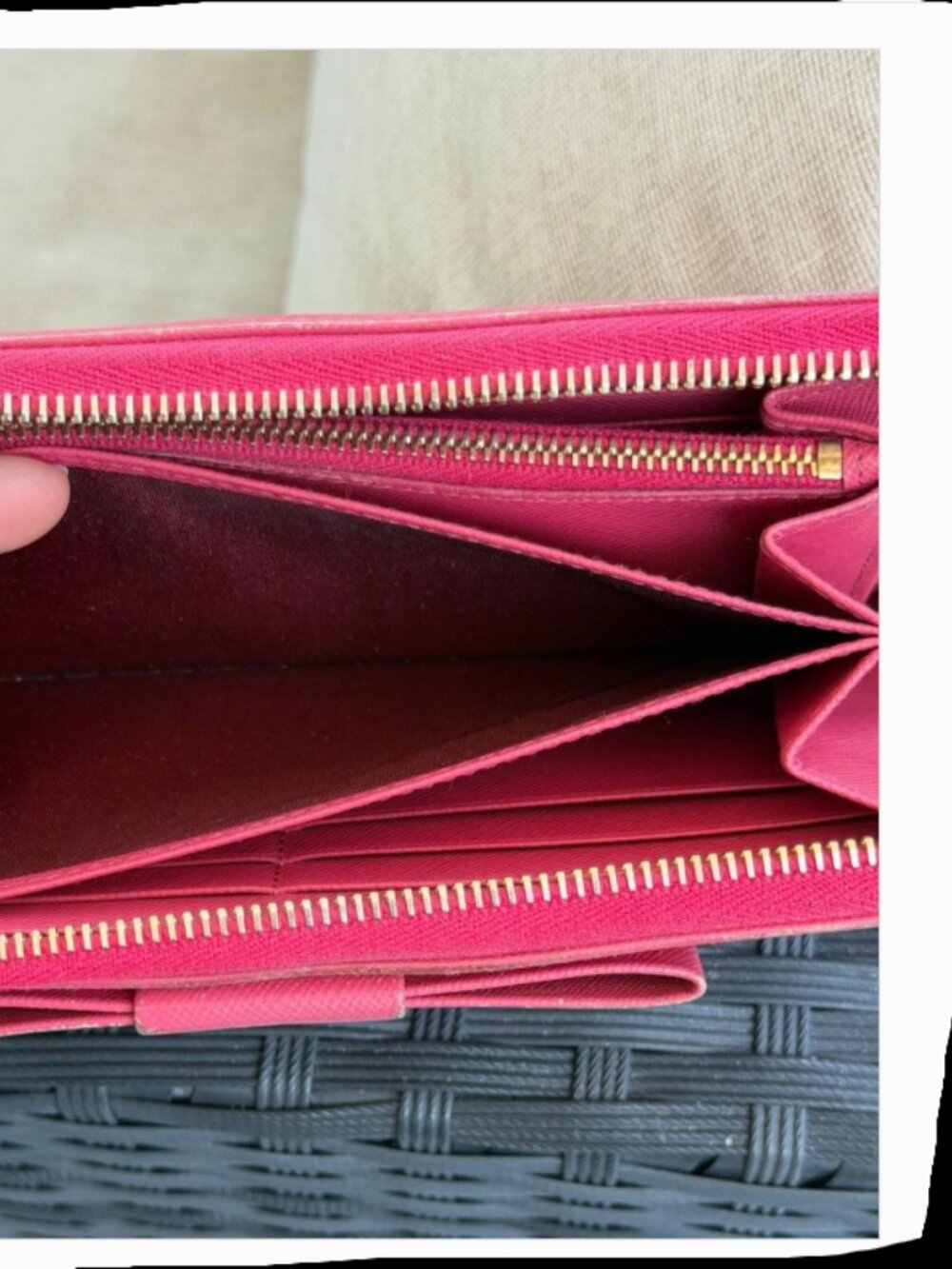 Prada Pink Saffiano Leather Bow Zip Wallet - Picture 7 of 8